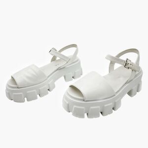 PRADA White Monolith Leather Clog Sandal Size 40 Platform Chunky Spazzolato